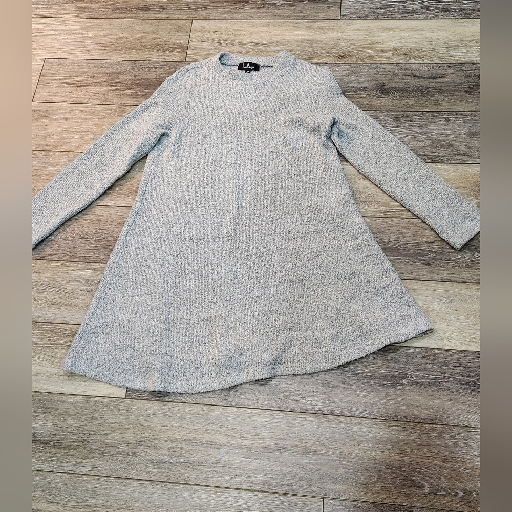 Lulus harmonious light grey angora wool mock neck long sleeve swing dress - Picture 9 of 10